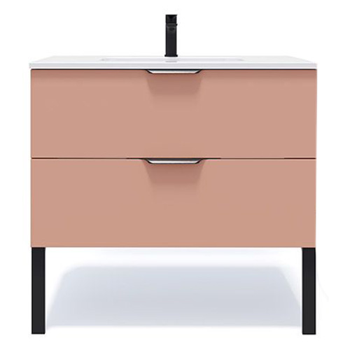 Meuble de salle de bains 90 cm Abricot - 2 tiroirs - simple vasque - Loft