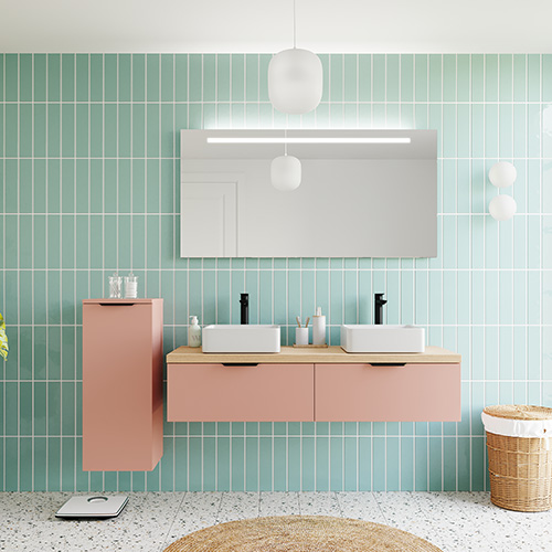 Meuble de salle de bains 140 cm Abricot - 2 tiroirs - 2 vasques carrées - Loft