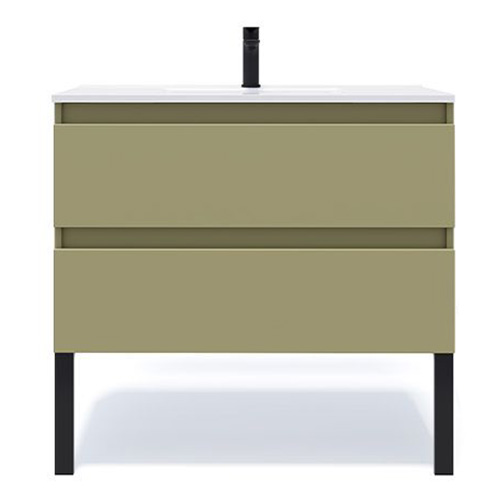 Meuble de salle de bain suspendu vasque intégrée 90cm 2 tiroirs Vert olive - Rivage