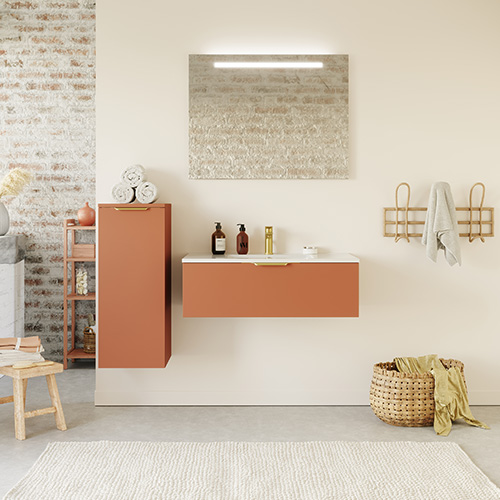 Meuble Sous Vasque Suspendu TOMI 2 Tiroirs - Hêtre Et Blanc, L60 X P45 X H60 Cm, à Monter Soi-même