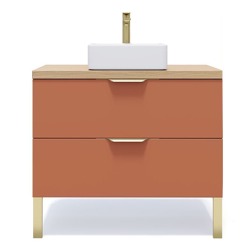 Meuble de salle de bain suspendu vasque à poser 90cm 2 tiroirs Terracotta - Venice