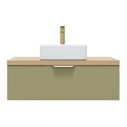 Meuble de salle de bain suspendu vasque à poser 90cm 1 tiroir Vert olive - Swing