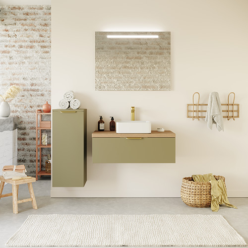 Meuble de salle de bain suspendu vasque à poser 90cm 1 tiroir Vert olive - Swing