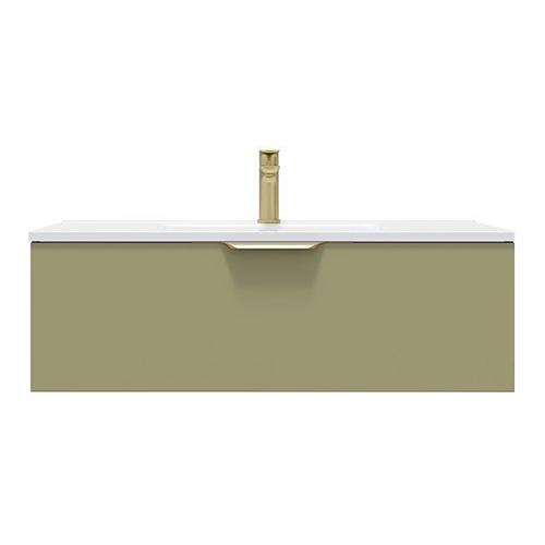 Meuble de salle de bain suspendu vasque intégrée 90cm 1 tiroir Vert olive - Swing