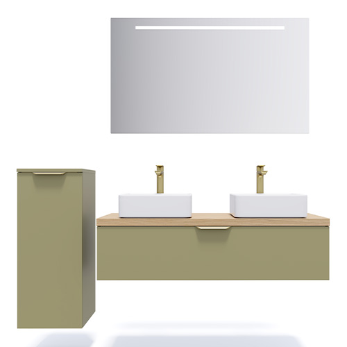 Meuble de salle de bain suspendu 2 vasques à poser 120cm 1 tiroir Vert olive - Swing