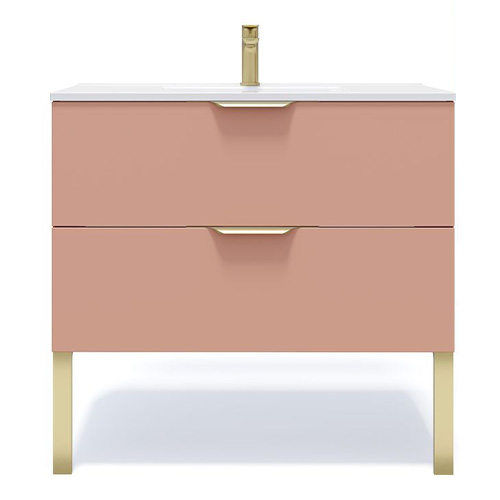Meuble de salle de bain suspendu vasque intégrée 90cm 2 tiroirs Abricot - Swing