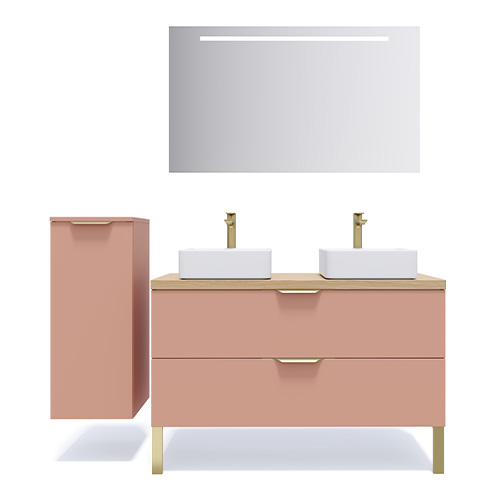 Meuble de salle de bain suspendu 2 vasques à poser 120cm 2 tiroirs Abricot - Swing