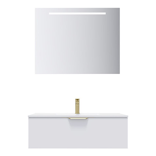 Meuble de salle de bain suspendu vasque intégrée 90cm 1 tiroir Blanc + miroir - Swing