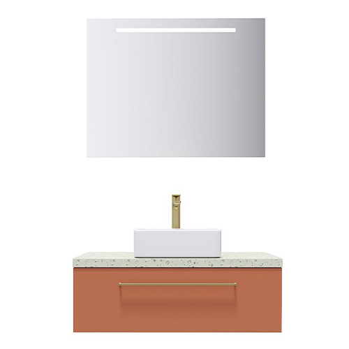 Meuble de salle de bain suspendu vasque à poser 90cm 1 tiroir Terracotta + miroir - Osmose