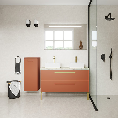Meuble de salle de bain suspendu 2 vasques à poser 120cm 2 tiroirs Terracotta - Osmose
