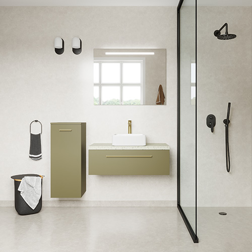 Meuble de salle de bain suspendu vasque à poser 90cm 1 tiroir Vert olive - Osmose