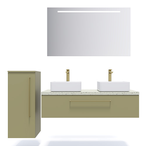 Meuble de salle de bain suspendu 2 vasques à poser 120cm 1 tiroir Vert olive - Osmose