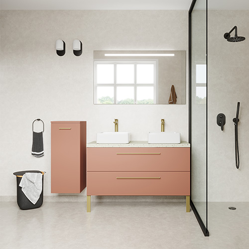 Meuble de salle de bain suspendu 2 vasques à poser 120cm 2 tiroirs Abricot - Osmose