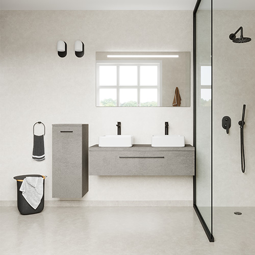 Meuble de salle de bain suspendu 2 vasques à poser 120cm 1 tiroir façon Béton - Osmose