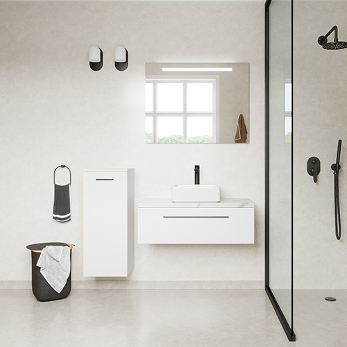 Meuble de salle de bain suspendu vasque à poser 90cm 1 tiroir Blanc + miroir - Osmose