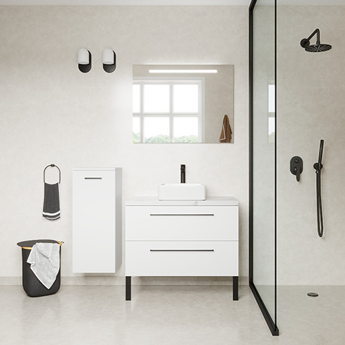 Meuble de salle de bain suspendu vasque à poser 90cm 2 tiroirs Blanc - Osmose