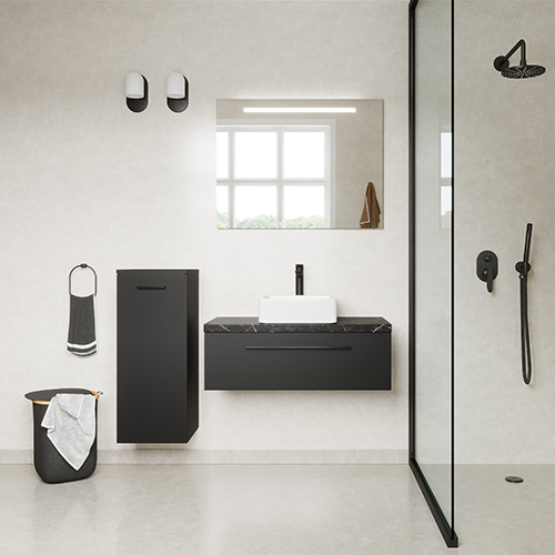 Meuble de salle de bain suspendu vasque à poser 90cm 1 tiroir Noir - Osmose