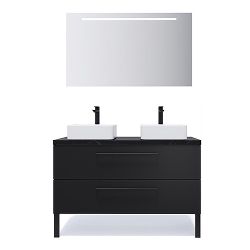 Meuble de salle de bain suspendu 2 vasques à poser 120cm 2 tiroirs Noir + miroir - Osmose