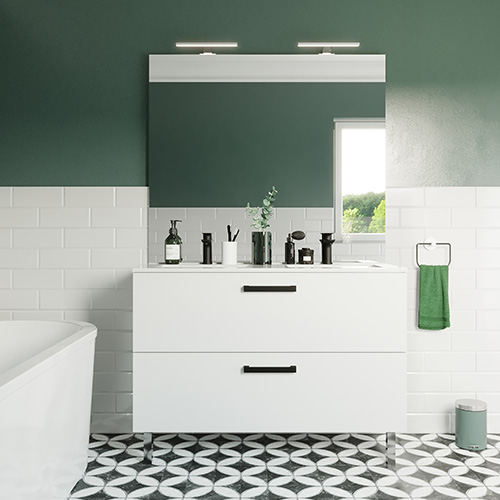 Meuble de salle de bain suspendu avec pieds double vasque intégrée 120cm 2 tiroirs Blanc - Chango