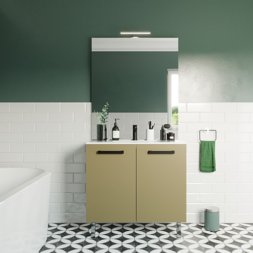 Meuble de salle de bain suspendu avec pieds vasque intégrée 90cm 2 portes Vert olive - Chango