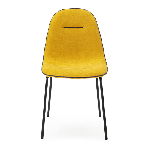 Lot de 4 chaises en tissu jaune moutarde avec liseré gris gris - Thelma