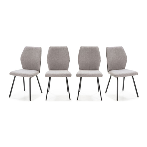 Lot de 4 chaises en tissu gris clair et simili cuir - Garance