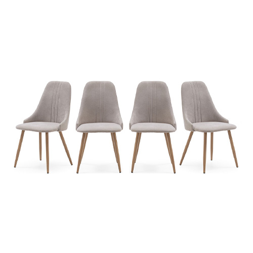 Lot de 4 chaises en tissu beige, piètement métal effet bois - Vicky