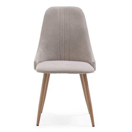 Lot de 4 chaises en tissu beige, piètement métal effet bois - Vicky