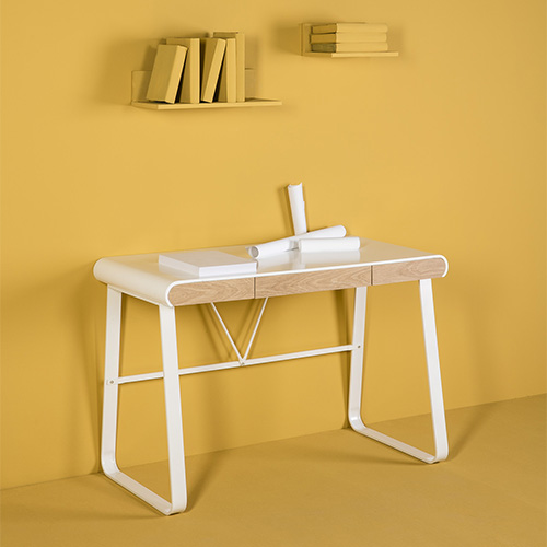 Bureau 3 tiroirs blanc / effet chêne 110 cm - Aya