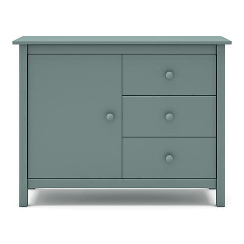 Commode 1 porte 3 tiroirs en pin massif vert pétrole 90 cm - Melvin