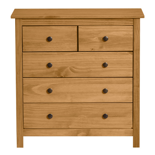 Commode 5 tiroirs en pin massif couleur bois naturel 79 cm - Elton