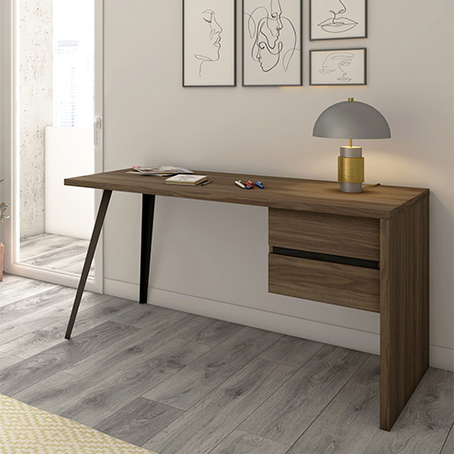 Bureau 2 tiroirs effet noyer 136 cm - Renzo