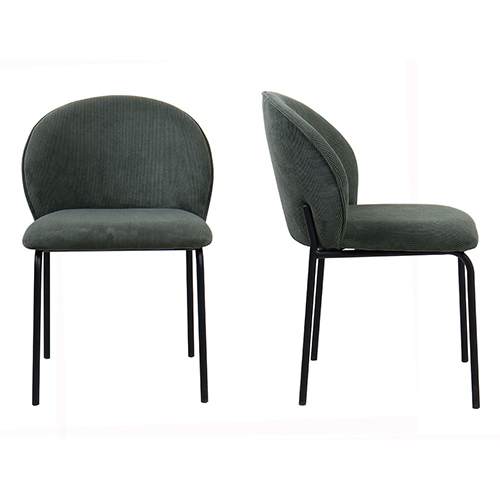 Lot de 2 chaises en velours côtelé vert kaki - piètement en métal noir - Noé