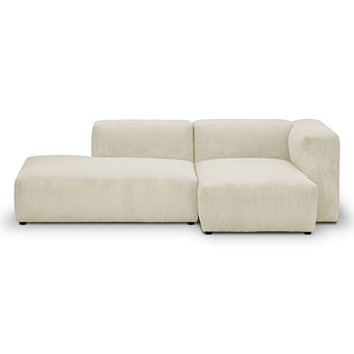 Canapé d'angle à droite modulable avec méridienne 3/4 places en velours côtelé beige - Modulo