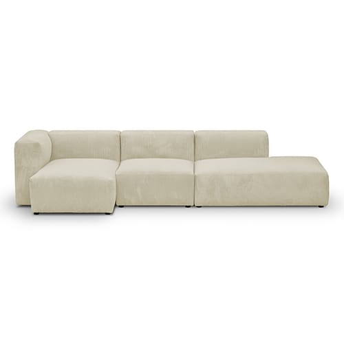 Canapé d'angle à gauche modulable avec méridienne 5 places en velours côtelé beige - Modulo