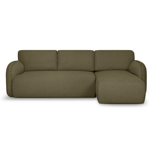 Canapé d'angle réversible convertible 5 places avec coffre de rangement en tissu vert olive - Cozzy