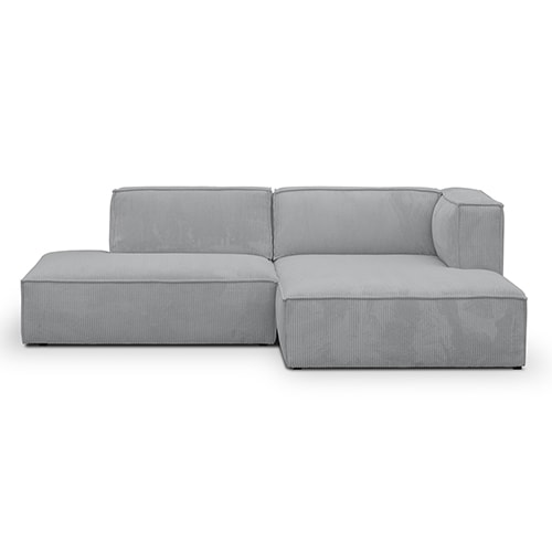 Canapé d'angle à droite modulable avec méridienne 4 places en velours côtelé gris clair - Rezia