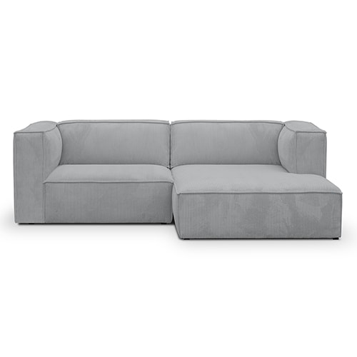 Canapé d'angle à droite modulable avec méridienne 3 places en velours côtelé gris clair - Rezia