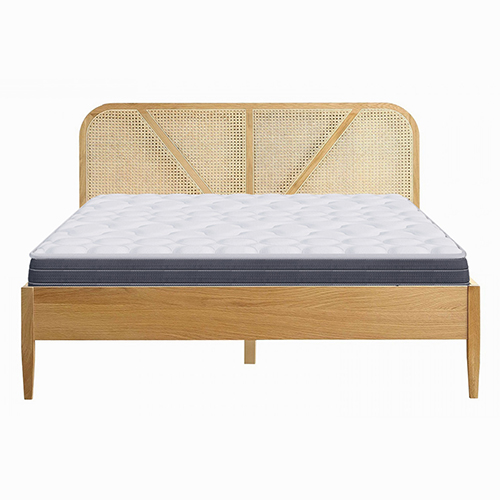 Ensemble lit adulte 160x200 cm placage bois avec tête de lit en cannage Leonie + Matelas mémoire de forme Memo HR