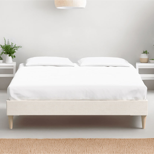 Ensemble lit adulte 180x200 cm en velours côtelé beige Dina + Matelas mémoire de forme Memo HR