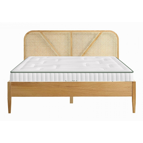 Ensemble lit adulte 160x200 cm placage bois avec tête de lit en cannage Leonie + Matelas Latex naturel et ressorts ensachés