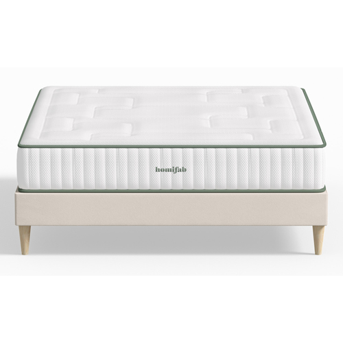 Ensemble lit adulte 180x200 cm en velours beige Dina + Matelas Latex naturel et ressorts ensachés