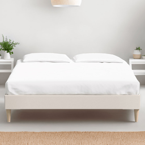 Ensemble lit adulte 180x200 cm en velours beige Dina + Matelas Latex naturel et ressorts ensachés