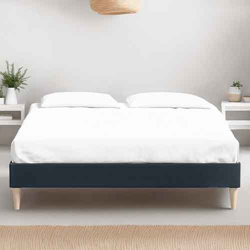 Ensemble lit adulte 160x200 cm en velours bleu nuit Dina + Matelas Latex naturel Latex Luxury