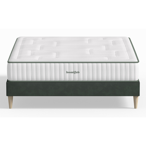 Ensemble lit adulte 180x200 cm en velours côtelé vert Dina + Matelas Latex naturel Latex Luxury