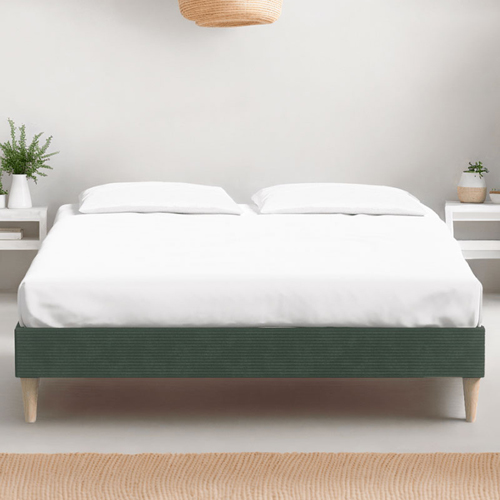 Ensemble lit adulte 180x200 cm en velours côtelé vert Dina + Matelas Latex naturel Latex Luxury