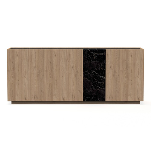 Buffet 4 portes effet bois et marbre noir 180 cm - Dilan