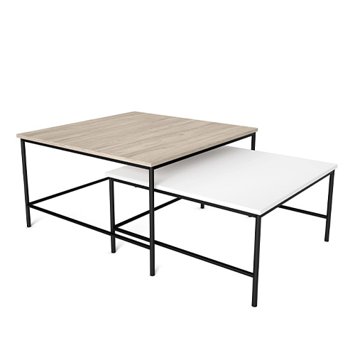 Set de 2 tables basses gigognes carrées effet bois et blanc - Donna
