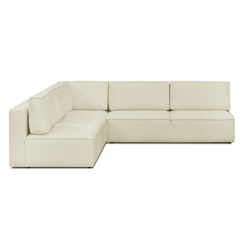 Canapé d'angle à gauche modulable 8 places en tissu bouclé écru - Harper Mod