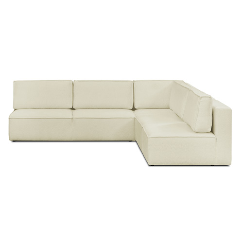 Canapé d'angle à droite modulable 8 places en tissu bouclé écru - Harper Mod